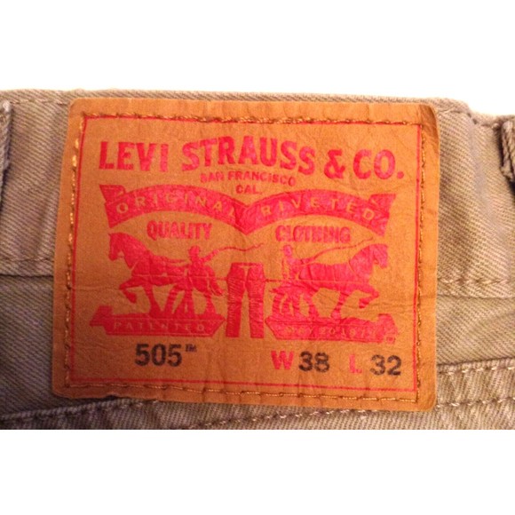 Levis 505 Jeans Mens Size 38x32 Khaki Straight Leg Relaxed Cotton Denim Pants - Picture 7 of 9